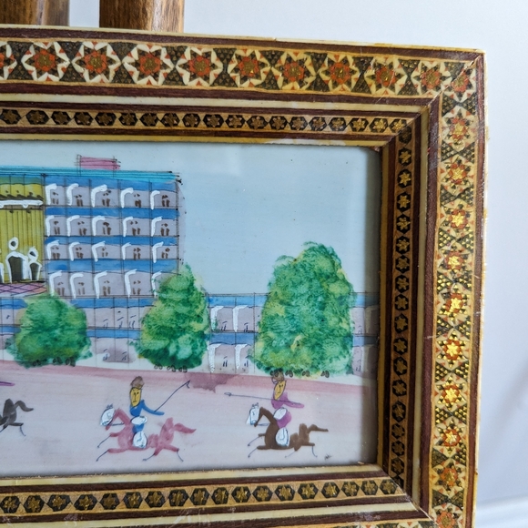- Vintage Persian Painting. With an inlay wooden frame. - Picture 2 of 9